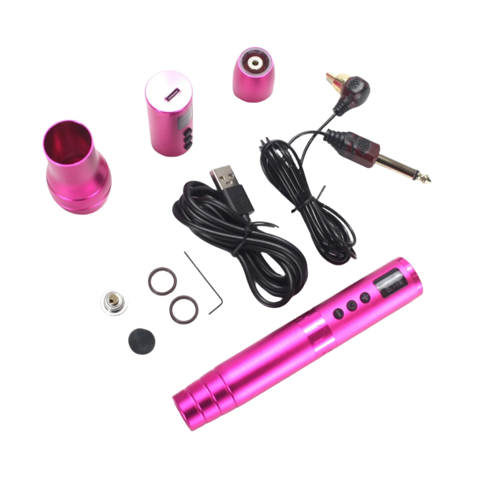 ergon pen with accessories in neon pink
