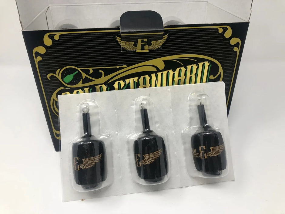 A box of 24 Electrum Gold Standard Ergo Foam Disposable Cartridge Grips, with three grips visible in the foreground, packaged in a clear plastic casing.