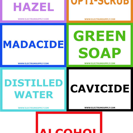 Self-stick labels for Wash bottles to determine the contents of said wash bottle