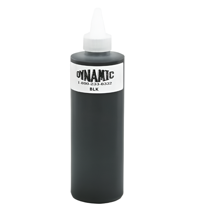 Black bottle with white cap Dyhamic Black Tattoo Ink