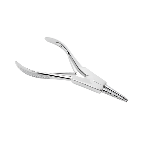 A pair of ring opener pliers used to open jewelry in body piercing
