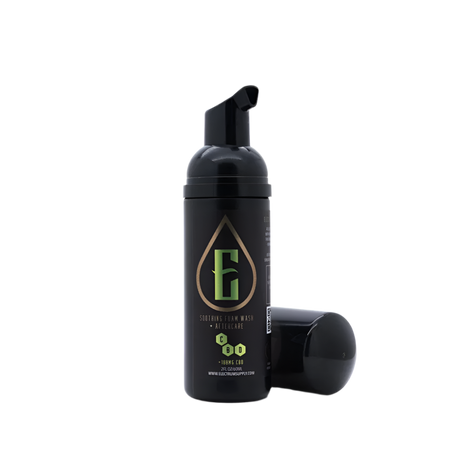 A black pump bottle with a green and yellow label, branded as 'Electrum', containing tattoo aftercare solution.