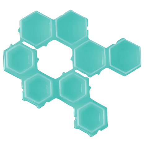 A series of colorful, hive-shaped ink caps in various sizes with ink splatters around, indicating the product is used for tattooing.