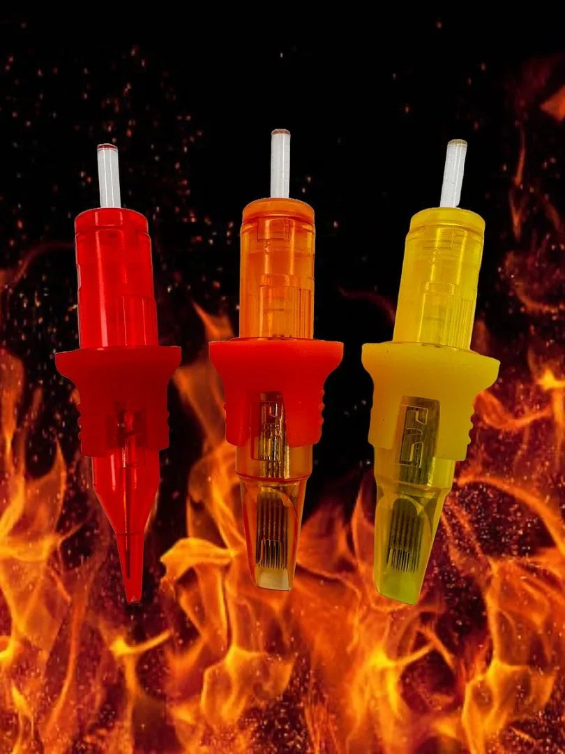 'Fire' Needles cartridges depicted in flames