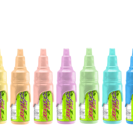 Set of six colorful ink bottles