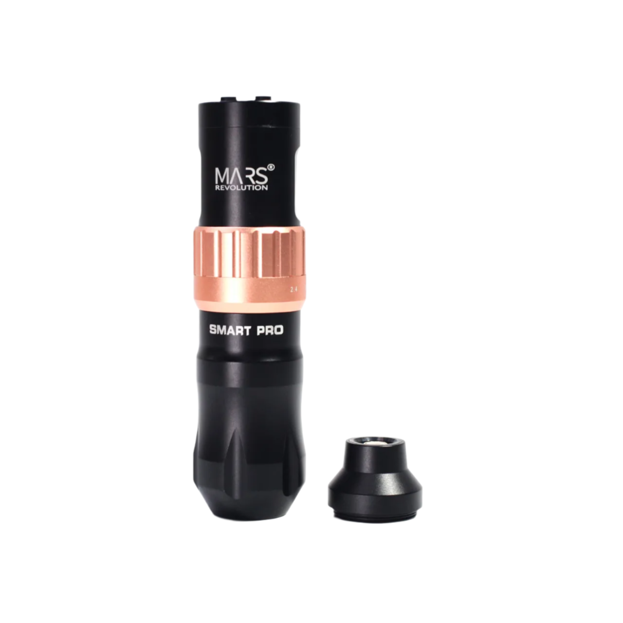 Black and rose gold tattoo machine with 'MARS' branding