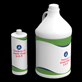 Two containers of Tincture of Green Soap, one gallon-sized and one smaller with a ratio label, both with green and white labeling.