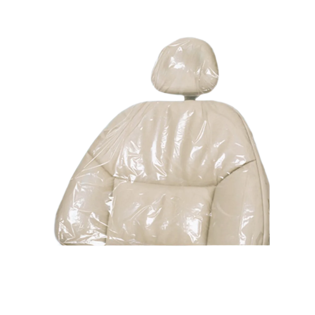 A beige half chair cover made of plastic material, designed to provide a protective barrier on a chair.