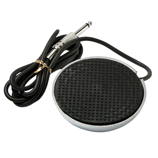 A black and silver electrum gem style tattoo foot pedal with a 360 degree switch and a 7 ft cord.