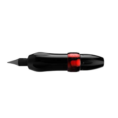 A Spektra Xion Rotary Tattoo Machine by FK Irons in black color with a visible red detail near the tip.