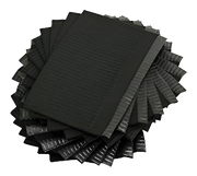 A stack of black, solid pattern dental bibs.