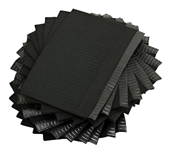 A stack of black, solid pattern dental bibs.