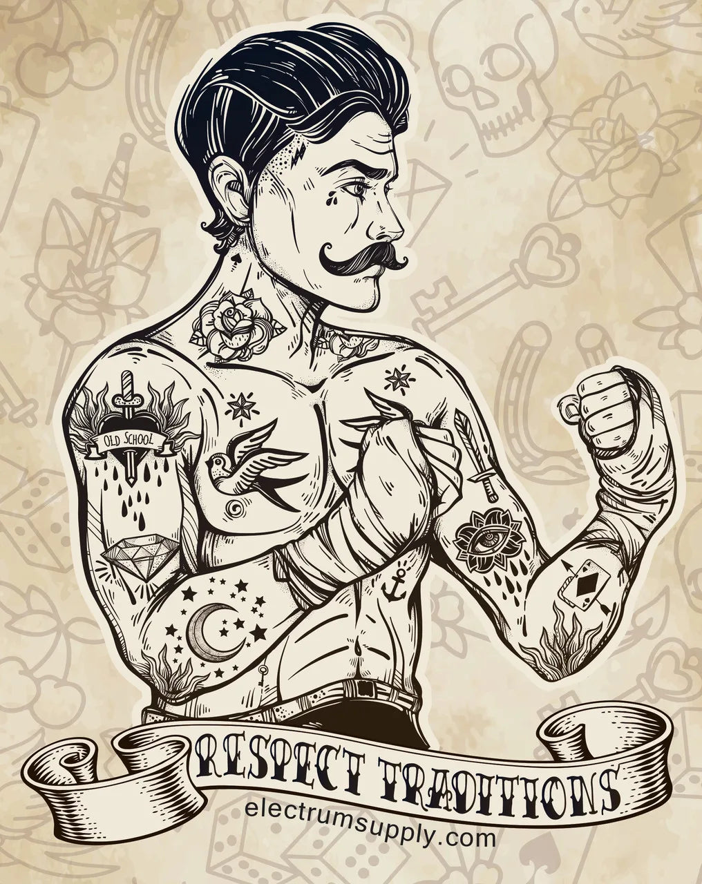 illustration of a tattooed man 

