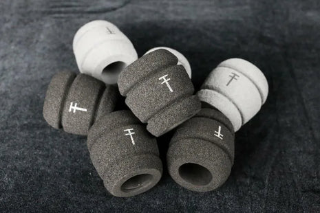 a clutch of Barrel Grips - disposable, eco-friendly, dual width