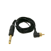 An angled black RCA cord with a 3.5 mm mono phone and RCA end pieces.