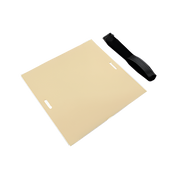 A beige-colored tattoo practice skin with a Velcro strap, 