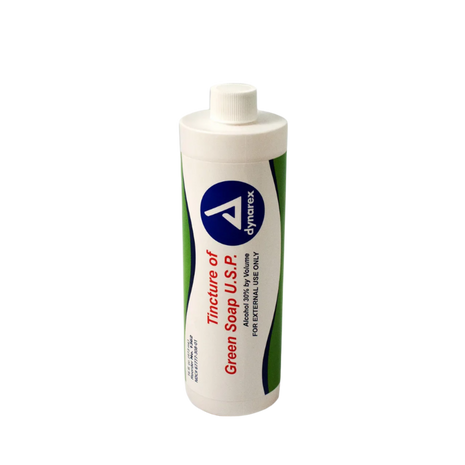 Bottle of Tincture of Green Soap U.S.P. with Dynarex branding on a white background
