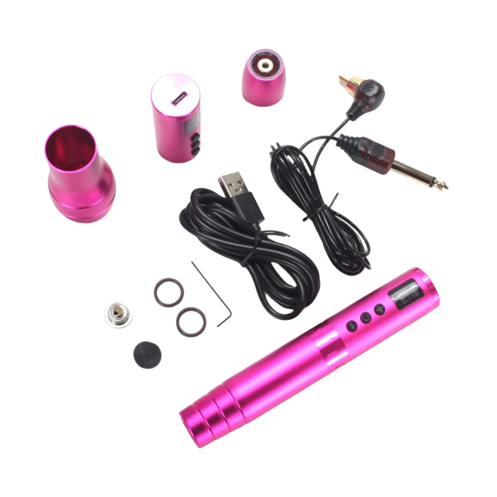 ergon pen with accessories in neon pink