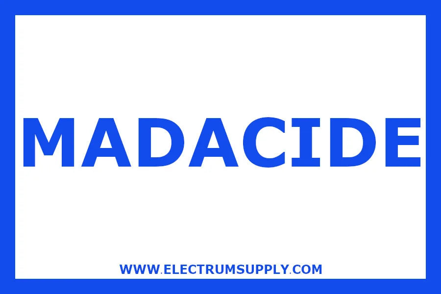 Self-stick 'Madacide" label used to indicate the contents of a Wash bottle