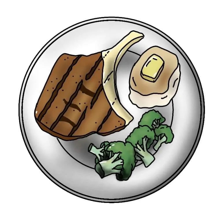 nipple covers/pasties to cover nipples during Tattoo sessions - pork chop, broccoli and baked potato