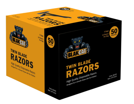 Blakcat Twin Blade Razors boxed quantity 50 units per box used  for hair removal prior to tattoing