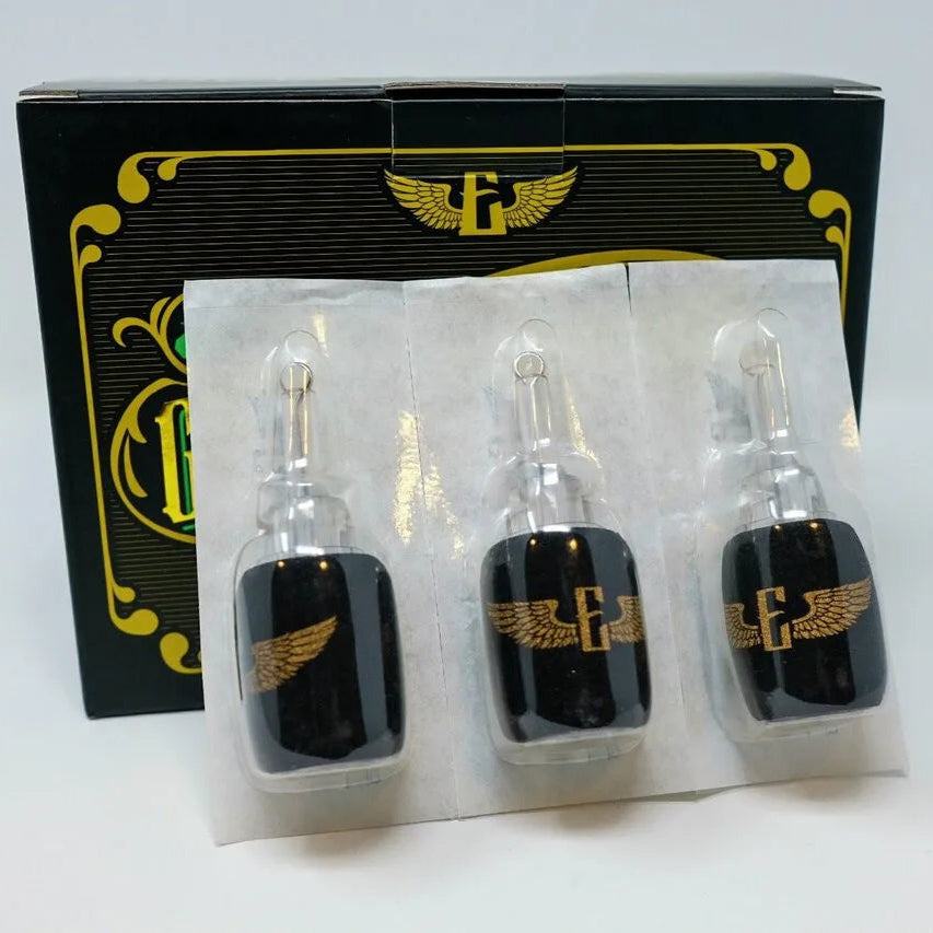 A box of 24 Electrum Gold Standard Ergo Foam Adjustable Disposable Cartridge Grips, with grips visible through a clear plastic window.