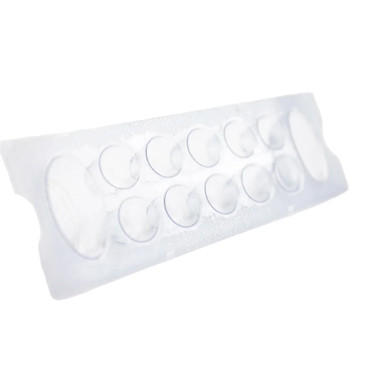 A clear plastic disposable tattoo ink cup tray with multiple circular compartments for organizing ink.