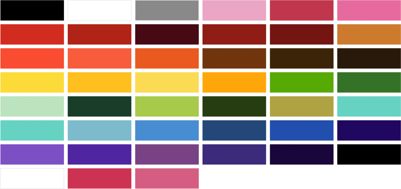 45 color swatches from the electrum ink tattoo ink set