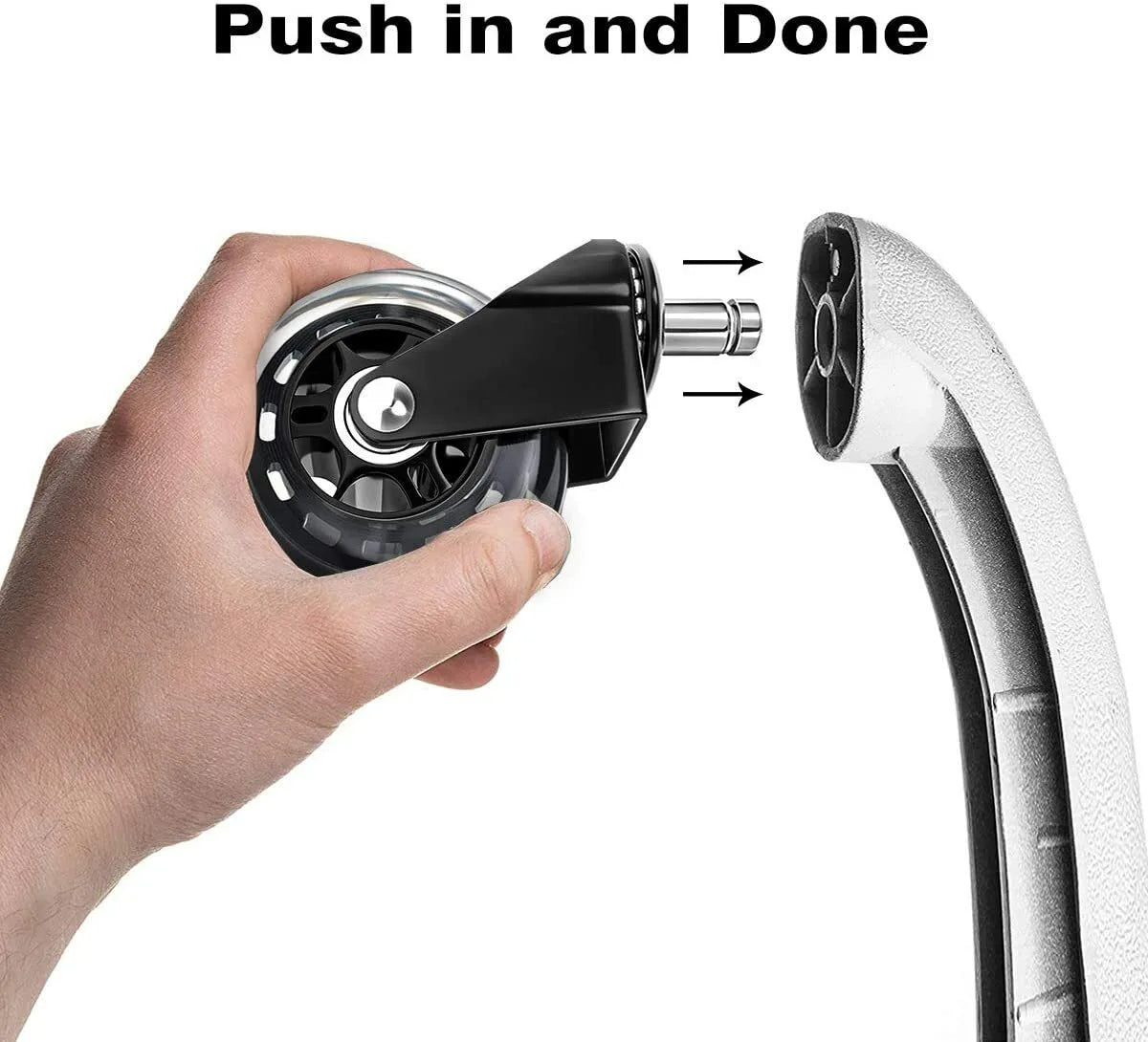 Photo showing ease of changing and/or applying new wheel to chair