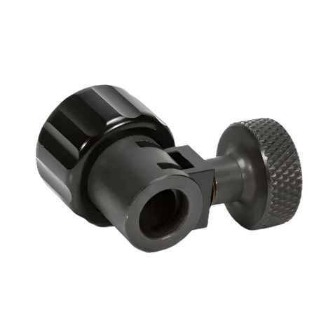 A black combo to vice adapter for tattoo machines, with a knurled knob on the side.