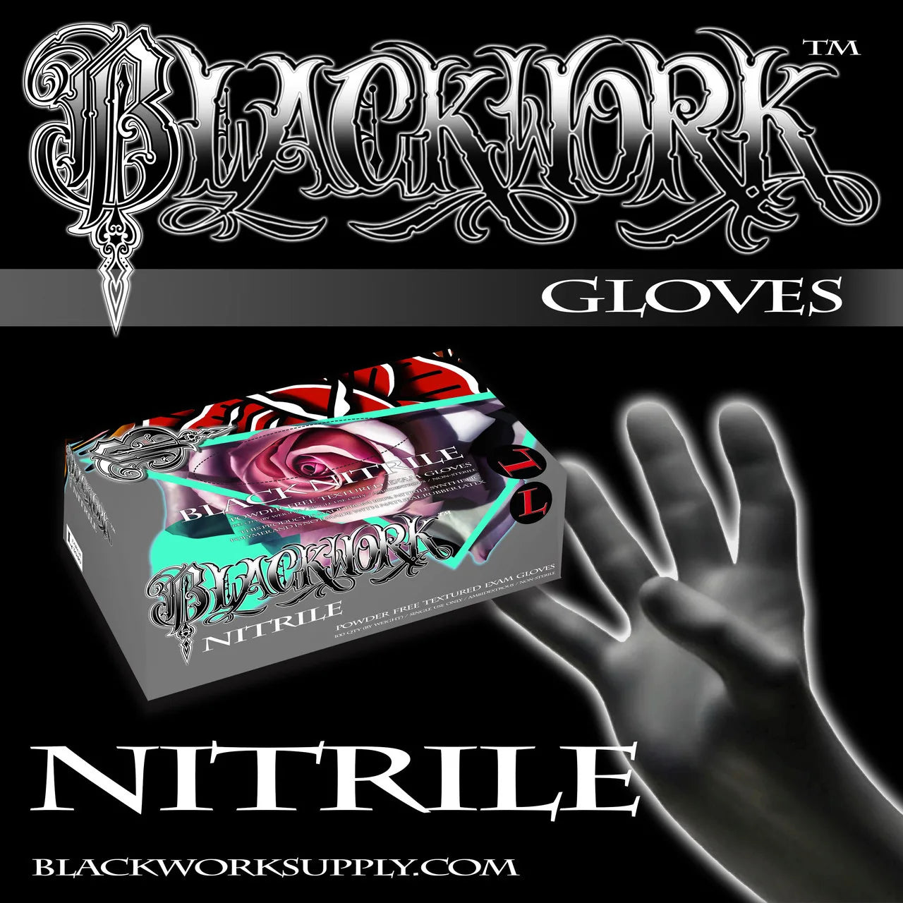 BlackWork Nitrile gloves for use in tattooing/ protection 