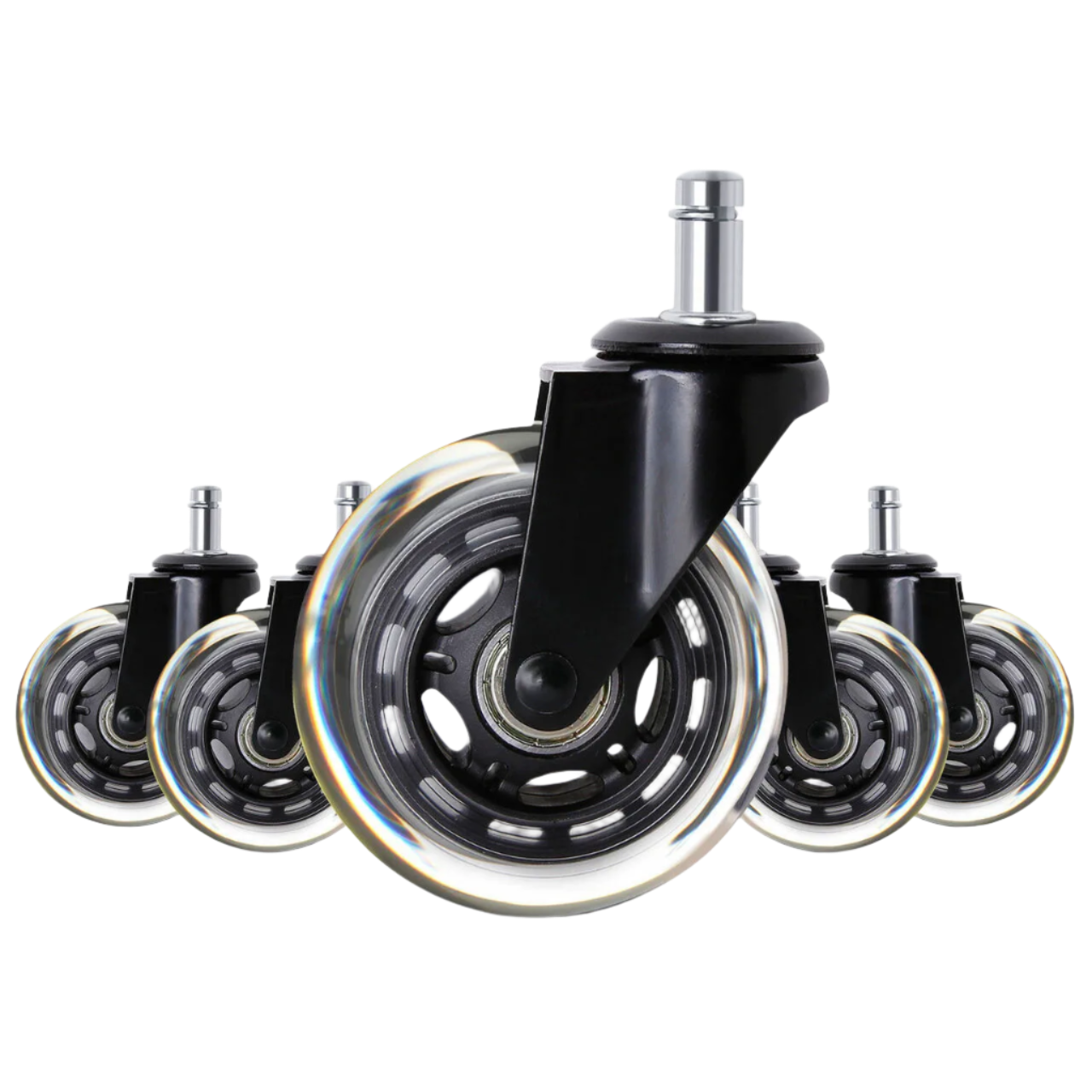 Set of office chair wheels on a white background