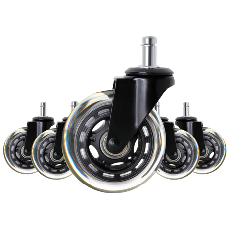 Set of office chair wheels on a white background