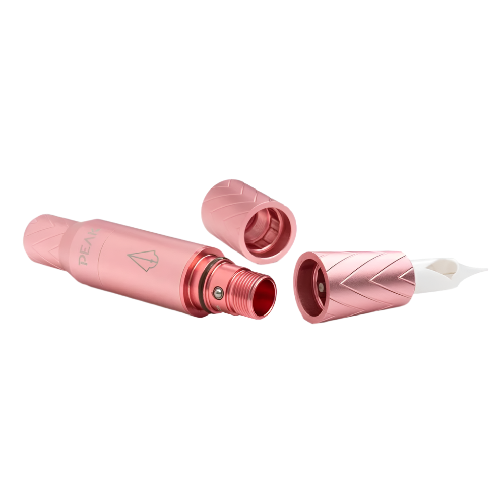 Pink tattoo pen with cap on a white background