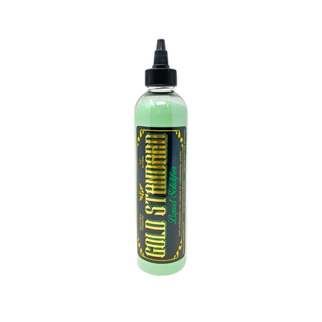 A bottle of Electrum Gold Standard Liquid Solidifier with a green label on an white background.