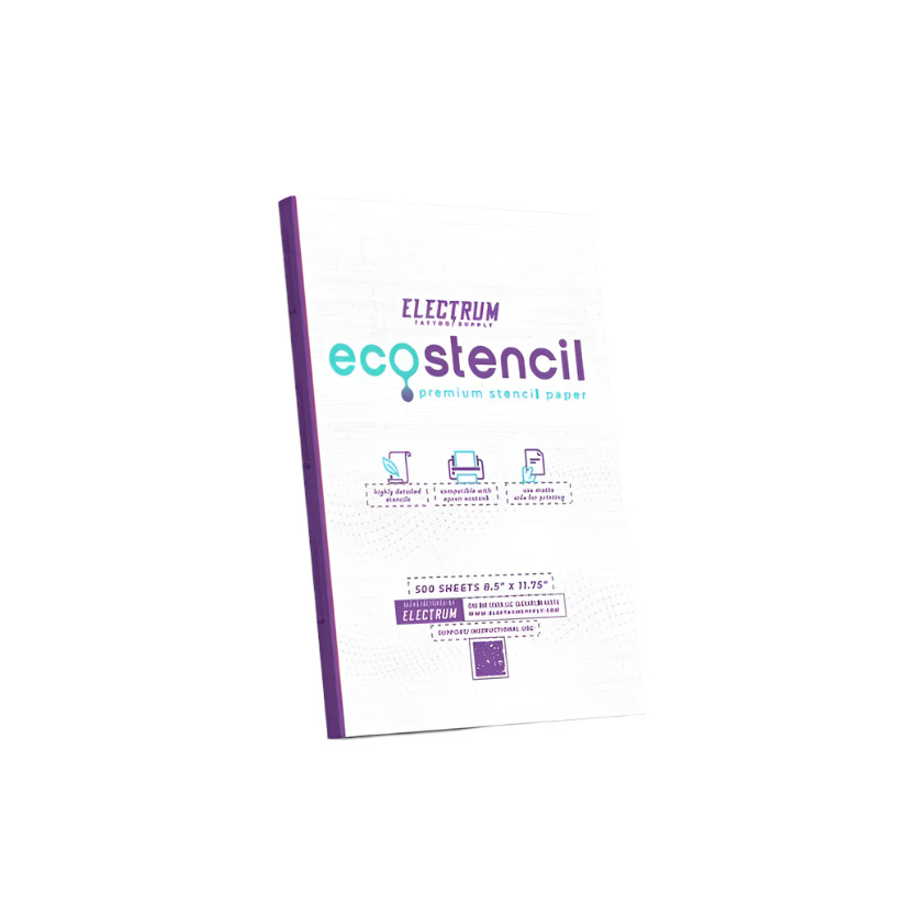 A pack of Electrum Eco Stencil Premium Stencil Paper, 8.5 x 11 inches, with 500 sheets, displayed on a light background.