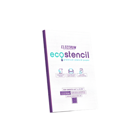 A pack of Electrum Eco Stencil Premium Stencil Paper, 8.5 x 11 inches, with 500 sheets, displayed on a light background.
