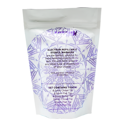back of bag Electrum Refillable Stencil Lettering Markers - PACK OF 6