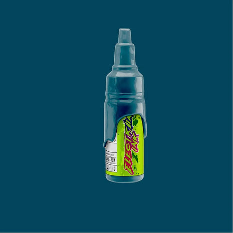 A bottle of Electrum Tattoo Ink in Blue Dark color, with a label featuring green and yellow accents on a blue background.