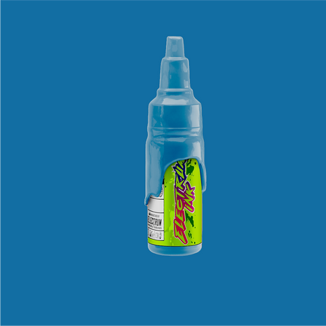A bottle of Electrum Tattoo Ink in Blue Light color from the JP Tronwalker Neomecha Set, with classic and royal blue ink.