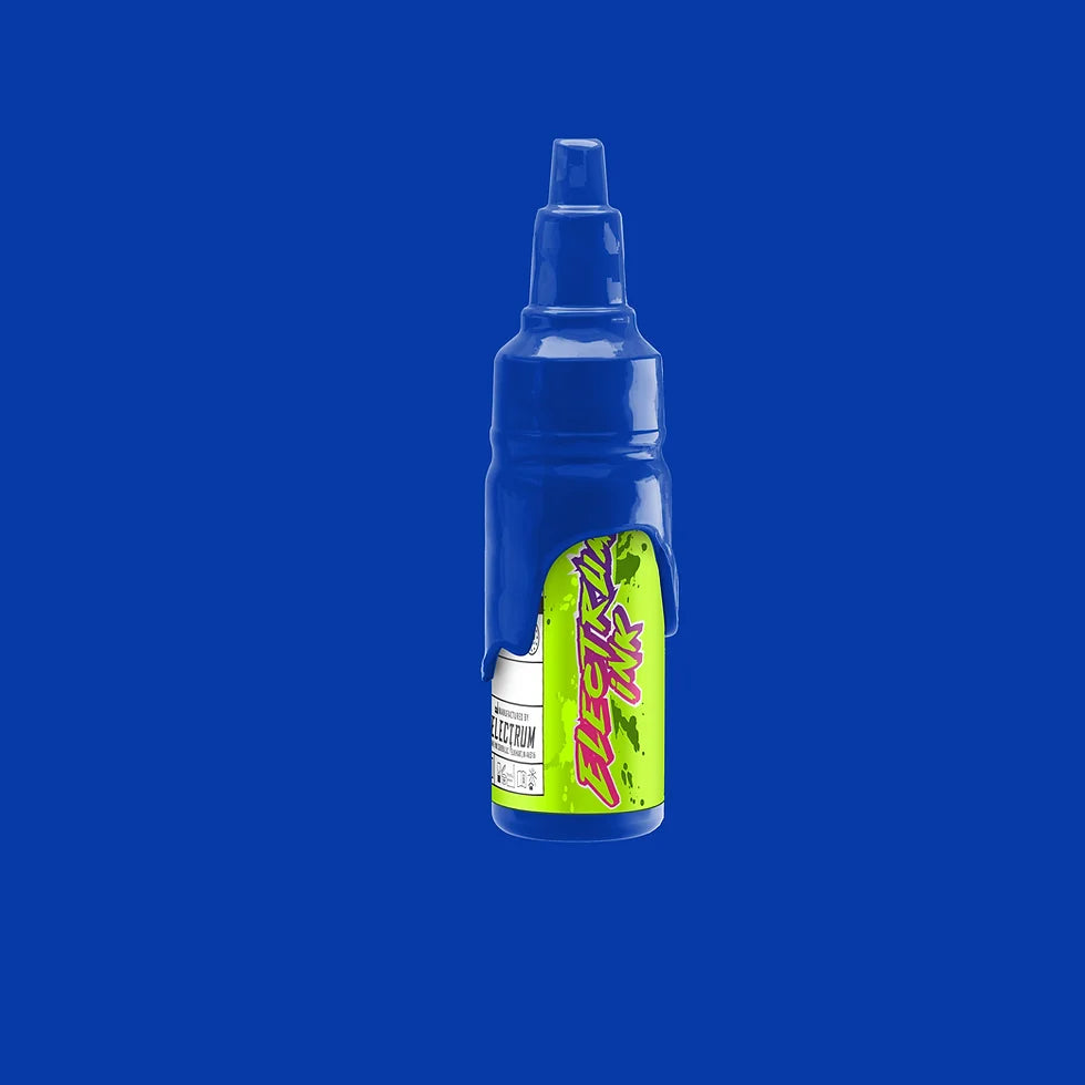 A bottle of Electrum Tattoo Ink in Blue Berry color