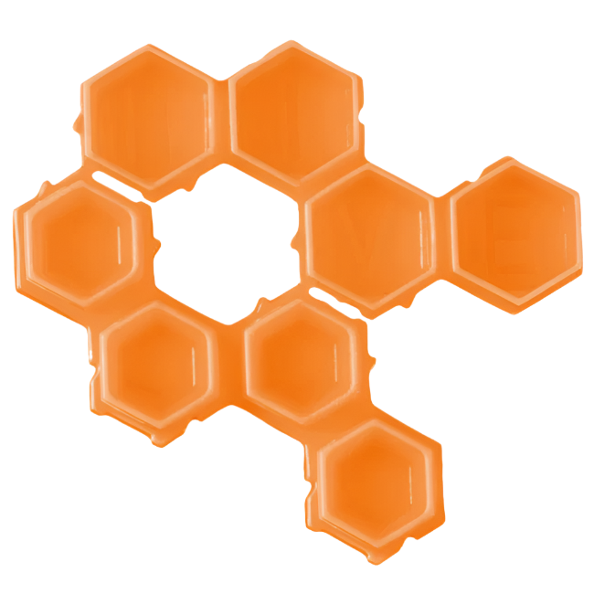 A series of colorful, hive-shaped ink caps in various sizes with ink splatters around, indicating the product is used for tattooing.