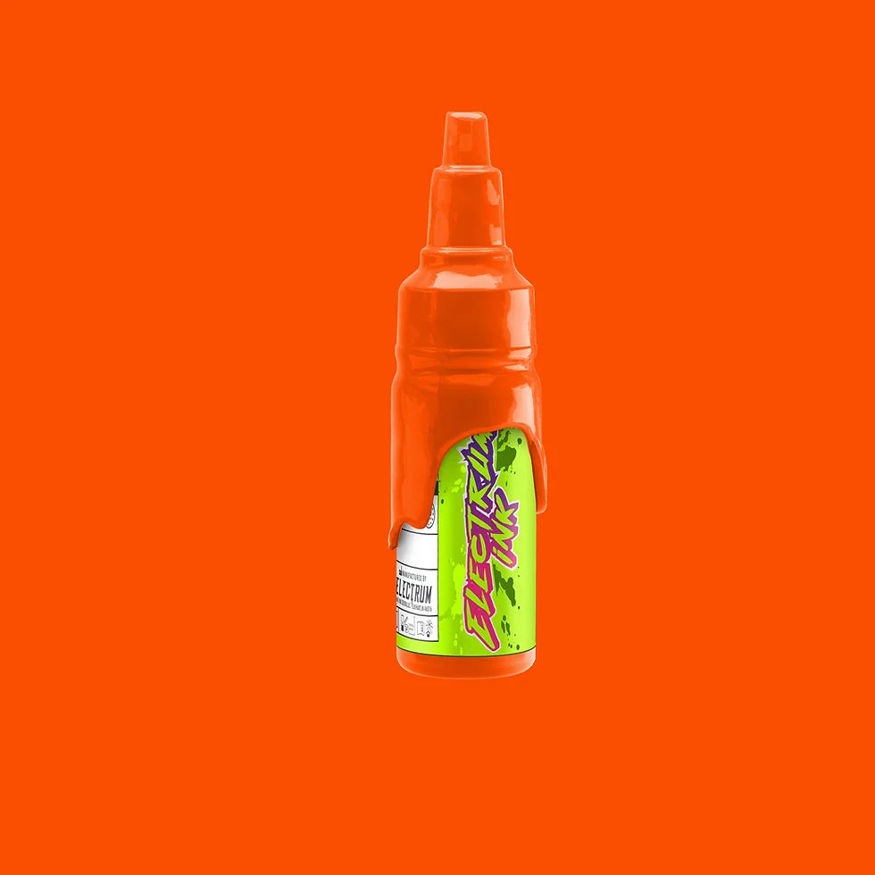 A bottle of Electrum Tattoo Ink in Dreamsicle color, which is a vibrant orange.