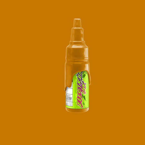 A bottle of Electrum Tattoo Ink in a shade of amber,  called dune