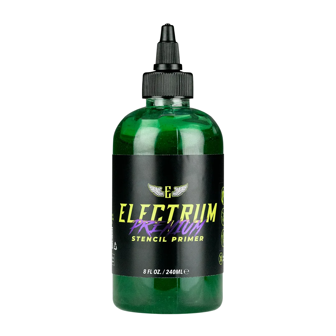 ELECTRUM Premium Tattoo Stencil Primer is the industry's leading stencil application product.