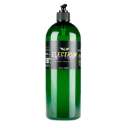 A green bottle of Electrum Premium Tattoo Skin Prep and Stencil Repositioner with a pump dispenser