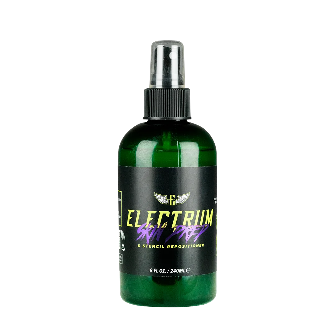 Electrum Premium Tattoo Skin Prep and Stencil Repositioner is perfectly formulated for you and your client