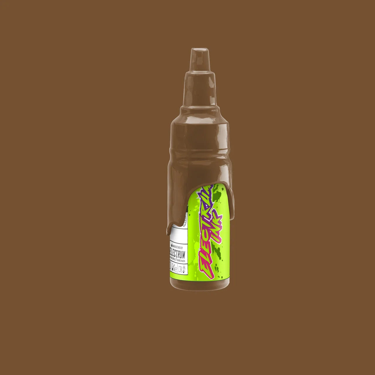 A bottle of Electrum Tattoo Ink in a light, spiced brown color, labeled 'Chai', available in 1 and 2 ounce sizes.