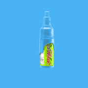 A bottle of Electrum Tattoo Ink in a light pastel sky-blue color, against a blue background.