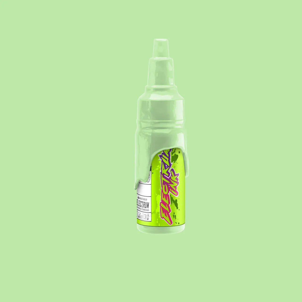 A bottle of Electrum Tattoo Ink in Midori pastel green color, part of the 7 Color Kawaii Pastel Set.